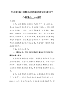 (材料)在全街道社区集体经济组织规范化建设工作推进会上的讲话