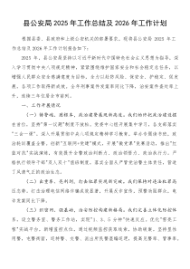 县公安局2025年工作总结及2026年工作计划(参考)
