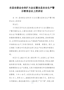 在县安委会全体扩大会议暨全县安全生产警示教育会议上的讲话