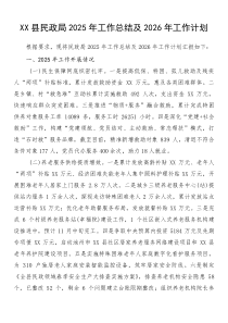 县民政局2025年工作总结及2026年工作计划(参考)