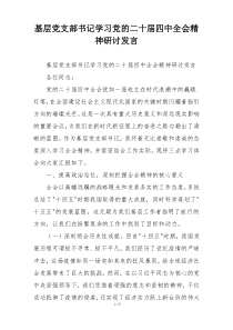 基层党支部书记学习党的二十届四中全会精神研讨发言