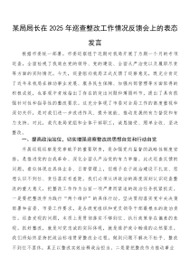 某局局长在2025年巡查整改工作情况反馈会上的表态发言(参考)