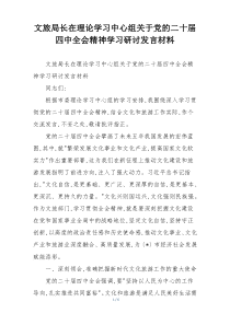 文旅局长在理论学习中心组关于党的二十届四中全会精神学习研讨发言材料