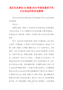 某区长在参加XX街道2025年度党委班子民主生活会时的讲话提纲
