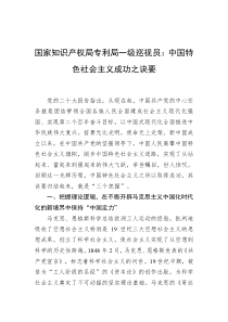 国家知识产权局专利局一级巡视员中国特色社会主义成功之诀要