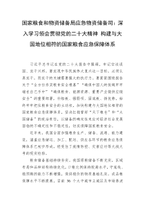 国家粮食和物资储备局应急物资储备司深入学习领会贯彻党的二十大精神构建与大国地位相符的国家粮食应急保障