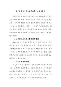 上年度民主生活会班子成员个人发言提纲