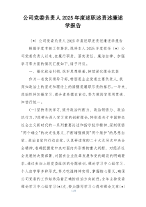 公司党委负责人2025年度述职述责述廉述学报告