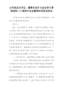 公司党总支书记、董事长在扩大会议学习贯彻党的二十届四中全会精神时的讲话发言