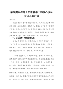 某区委组织部长在中青年干部谈心谈话会议上的讲话(材料)