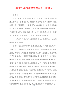 区长文明城市创建工作大会上的讲话