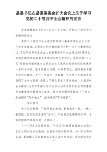 县委书记在县委常委会扩大会议上关于学习党的二十届四中全会精神的发言