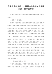 在学习贯彻党的二十届四中全会精神专题研讨班上的交流发言