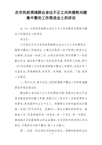 在市民政领域群众身边不正之风和腐败问题集中整治工作推进会上的讲话