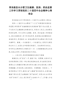 常务副县长分管卫生健康、医保、药品监督工作学习贯彻党的二十届四中全会精神心得体会
