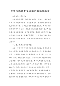 区委书记在市服务青年就业创业工作推进上的汇报发言