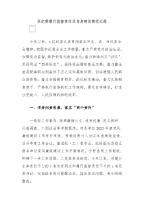 区纪委履行监督责任及自身建设情况汇报