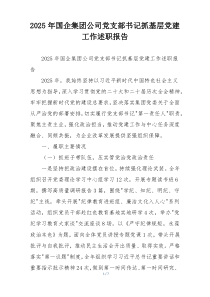 2025年国企集团公司党支部书记抓基层党建工作述职报告