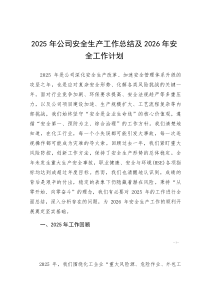 2025年公司安全生产工作总结及2026年安全工作计划(参考)