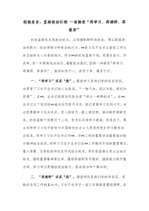 经验发言坚持政治引领一体推进再学习再调研再落实