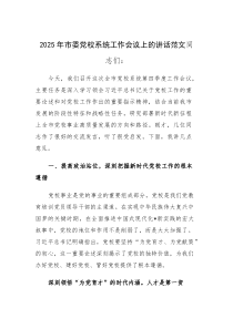 2025年市委党校系统工作会议上的讲话范文(参考)