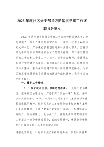 2025年度社区党支部书记抓基层党建工作述职报告范文(参考)