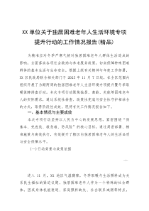 XX单位关于独居困难老年人生活环境专项提升行动的工作情况报告(参考)