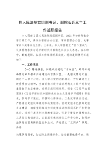 县人民法院党组副书记、副院长近三年工作述职报告(参考)