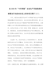 在2025年“今冬明春”安全生产风险隐患排查整治行动启动会议上的讲话文稿(参考)