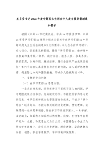 某县委书记20XX年度专题民主生活会个人发言提纲最新通知要求