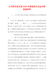 公司机关党支部2025年度组织生活会对照检查材料