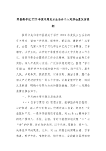 某县委书记20XX年度专题民主生活会个人对照检查发言提纲