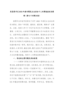 某县委书记20XX年度专题民主生活会个人对照检查发言提纲新6个对照方面