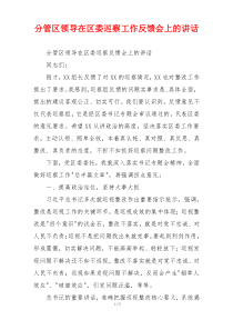 分管区领导在区委巡察工作反馈会上的讲话