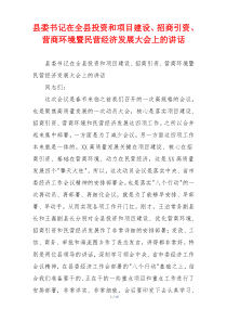 县委书记在全县投资和项目建设、招商引资、营商环境暨民营经济发展大会上的讲话