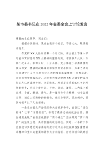 某市委书记在20XX年省委全会上讨论发言