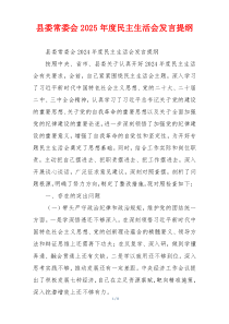 县委常委会2025年度民主生活会发言提纲