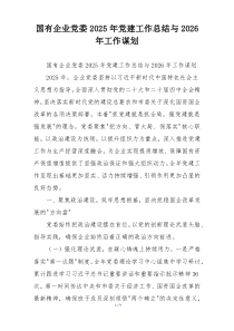 国有企业党委2025年党建工作总结与2026年工作谋划