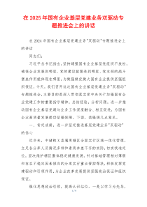 在2025年国有企业基层党建业务双驱动专题推进会上的讲话