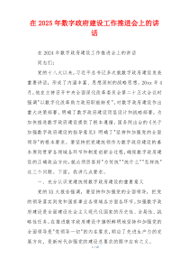在2025年数字政府建设工作推进会上的讲话