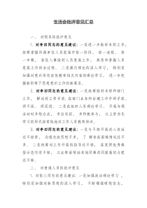 生活会批评意见汇总