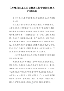 在乡镇永久基本农田整改工作专题推进会上的讲话稿