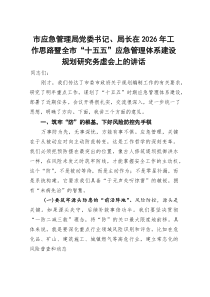 市应急管理局党委书记、局长在2026年工作思路暨全市“十五五”应急管理体系建设规划研究务虚会上的讲话