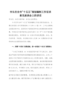 市长在全市“十五五”规划编制工作征求意见座谈会上的讲话(参考)