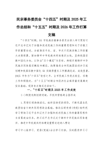 民宗事务委员会“十四五”时期及2025年工作总结和“十五五”时期及2026年工作打算文稿(参考)