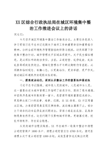 XX区综合行政执法局在城区环境集中整治工作推进会议上的讲话(资料)