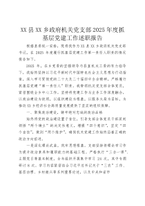 XX县XX乡政府机关党支部2025年度抓基层党建工作述职报告(资料)