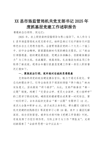 XX县市场监管局机关党支部书记2025年度抓基层党建工作述职报告(资料)