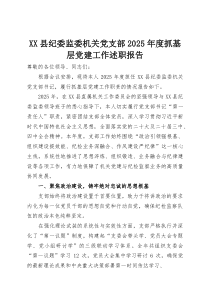 XX县纪委监委机关党支部2025年度抓基层党建工作述职报告(资料)