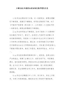 乡镇20XX年组织生活会相互批评意见汇总